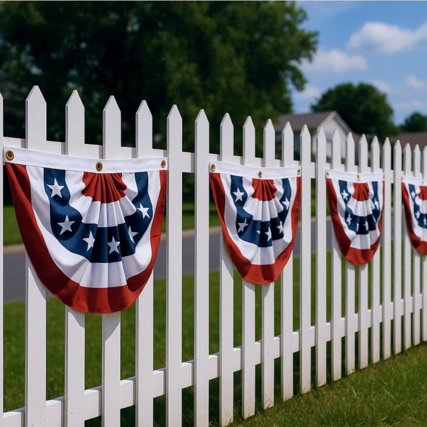 1.5X3 Ft Bunting Flags, Large Patriotic USA Pleated Fan Flags, 4th of July Decorations Bunting Banner Half Fan Flag for Independence Day Memorial Day Outdoor Home Door Yard Decor (Set of 6)