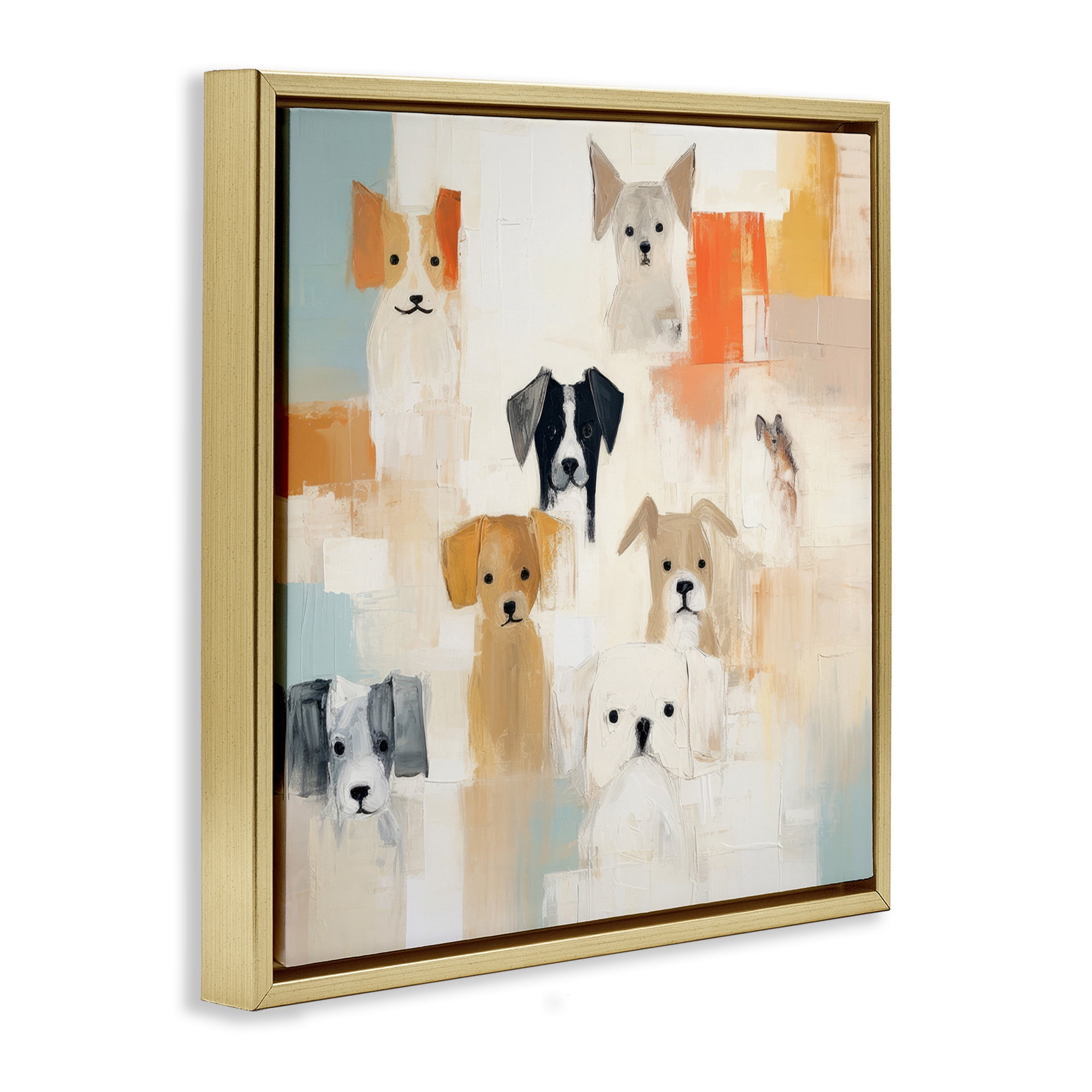 Stupell Industries Modern Dog Collage Animals & Insects Painting Gold Floater Framed Canvas Art Print Wall Art, 18 x 18