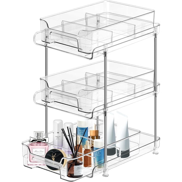 Transparente de 3 Niveles, Estante Organizador de Gabinetes Extraíbles, Organizador de Cocina con Divisores para Gabinete/Mostrador, para Organización de Clóset, Despensa de Cocina