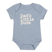 Baby Essentials Baby Boy 5 Piece Bodysuit Set, Cotton Blend Rompers with Matching Hat and Socks, Baby Outfit Gift, (6 months,Dads Little Dude Blue Multi)