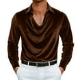 thumbnail image 2 of Guieoi Shirts for Men Vintage Solid Color Long Sleeve Pleated Collar Top Casual Velvet Men's Shirt Brown M, 2 of 6
