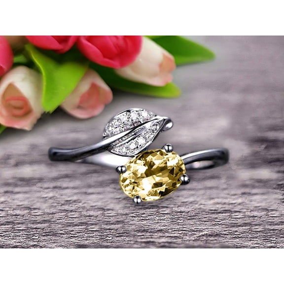 Champagne Diamond Moissanite Engagement Ring Unique Leaf and 8x6mm Oval Shaped Combination 1.50 Carat 10k White Gold Anniversary Gift