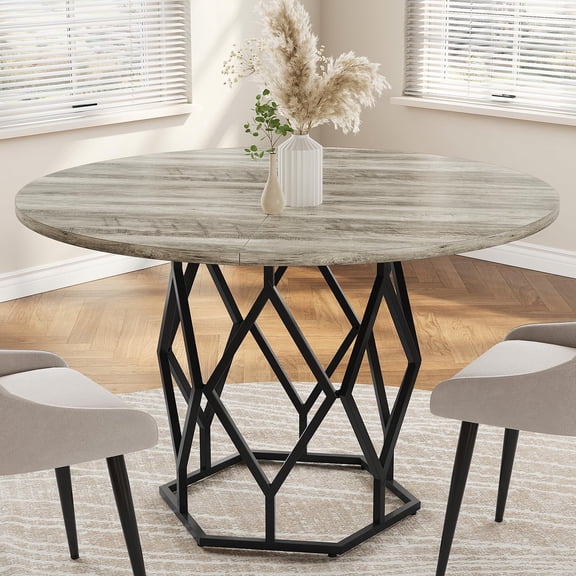 GarveeHome 47 Round Dining Table, Grey Farmhouse Kitchen Table