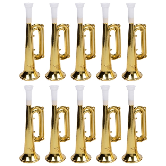 OULII 10Pcs Golden Trumpets for Toddlers with Portable and Durable Design for Cheerful Events