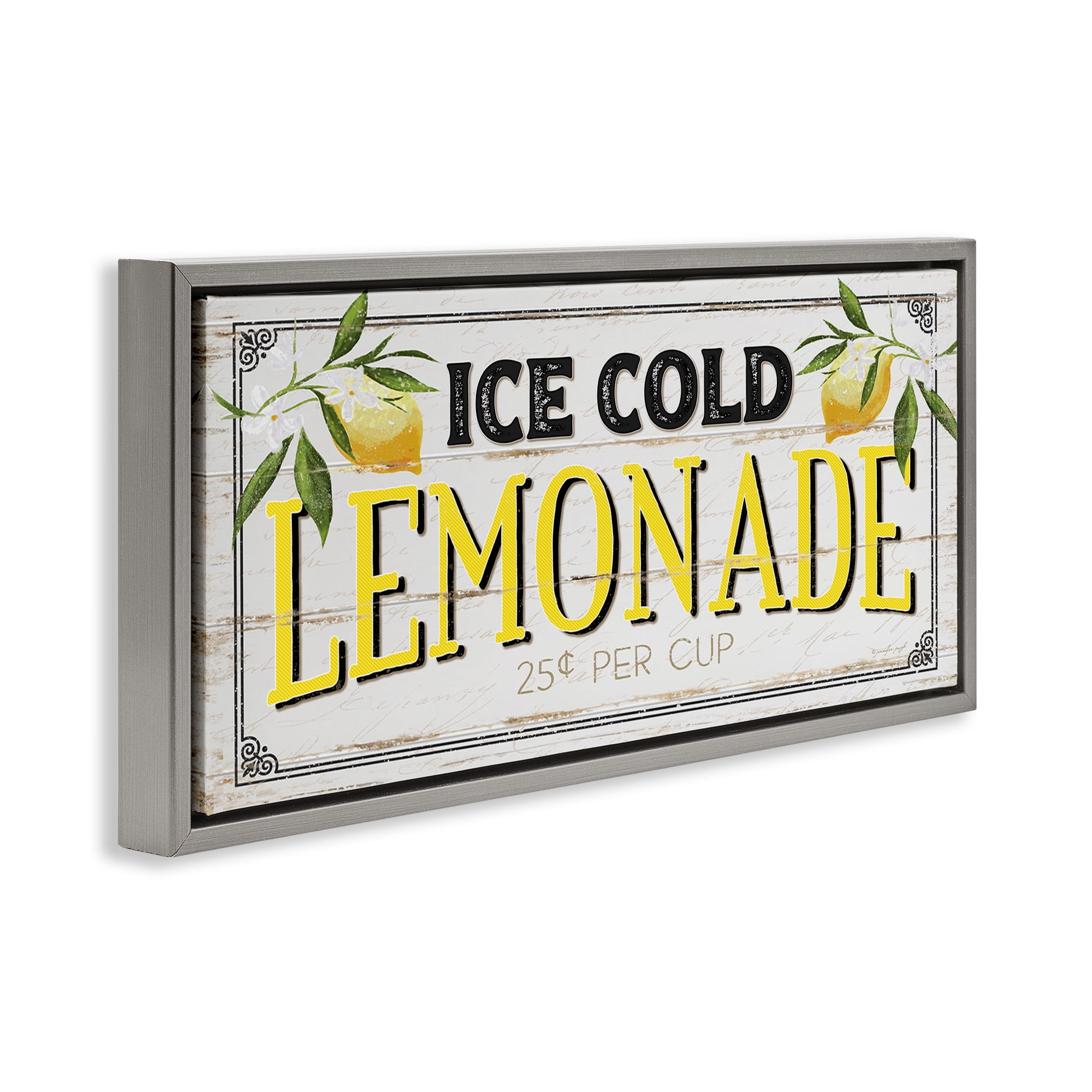 Stupell Industries Vintage Lemonade Stand Sign Food & Beverage Painting Gray Floater Framed Canvas Art Print Wall Art, 25 x 11