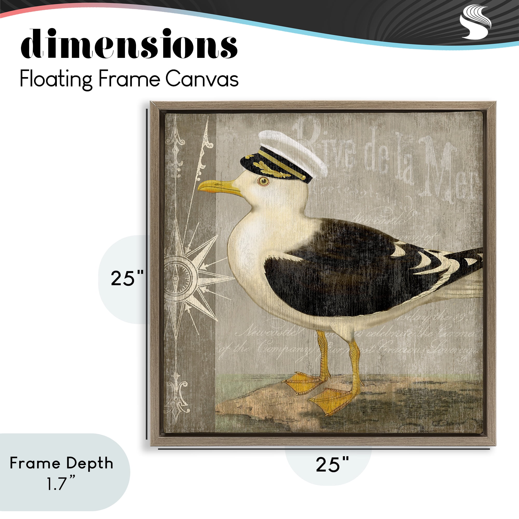 Stupell Industries Little Maritime Seagull Brown Framed Floater Canvas Wall Art, design by Suzanne Nicoll