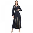 thumbnail image 5 of Women Muslim Arab Robe Navy Blue Embroidered National Polka Dot Print Long Sleeves Tie Fashion Four Seasons Long Skirt, 5 of 13