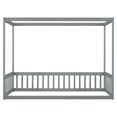 thumbnail image 3 of Canopy Floor Bed, Solid Wood Twin Size Montessori Floor Bed Frame with Safety Guardrails, Low Platform Bed for Boys Girls Adults, Grey, 3 of 7