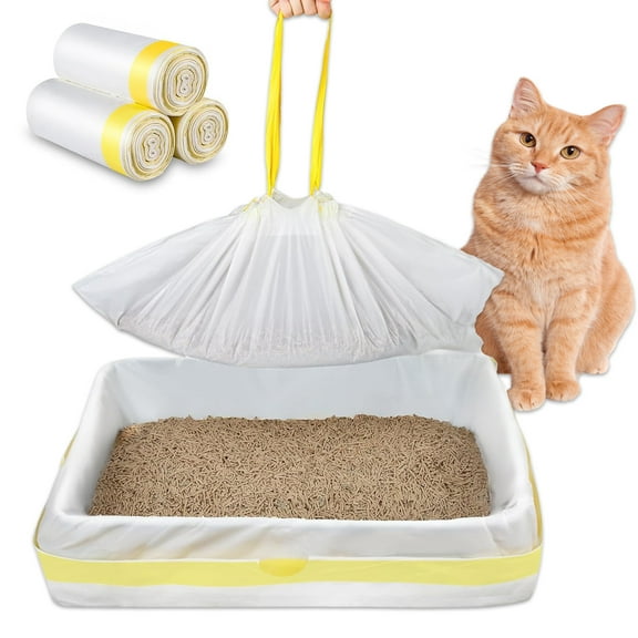 60 Count Litter Box Liners Jumbo ,37'' x 18''Replacement Tear Resistant Heavy Duty Cat Litter Bags with Drawstring,1.8Mils Extra-Thick Kitty Litter Box Bag