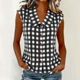 thumbnail image 2 of Women Gingham Button Down Slim Sleeveless Blouse Plaid Top Summer Henley Neck Tank Vest Spring Summer Clothes, 2 of 7