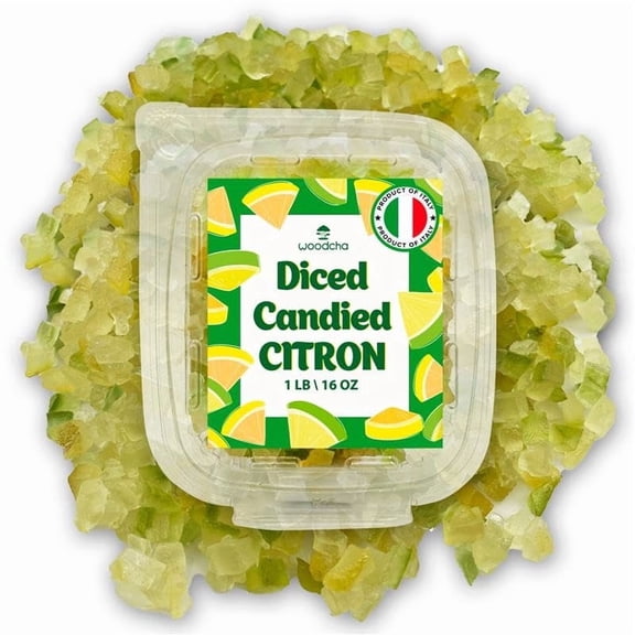 Diced Candied Citron, Glazed Citron Peel for Baking, Candied Fruit or Fruitcake, Fruit Snacks, Chewy and slightly sticky, No GMO, Vegan, Kosher- 1Lb