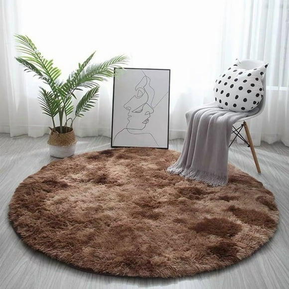 Soft Area Rug Fluffy Round Rug Shaggy Circular Rug For Bedroom Living Room Home Decor Coffee-80cm-Coffee