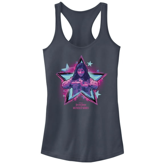 Junior's Marvel Doctor Strange in the Multiverse of Madness Neon America Chavez Racerback Tank Top Indigo Medium