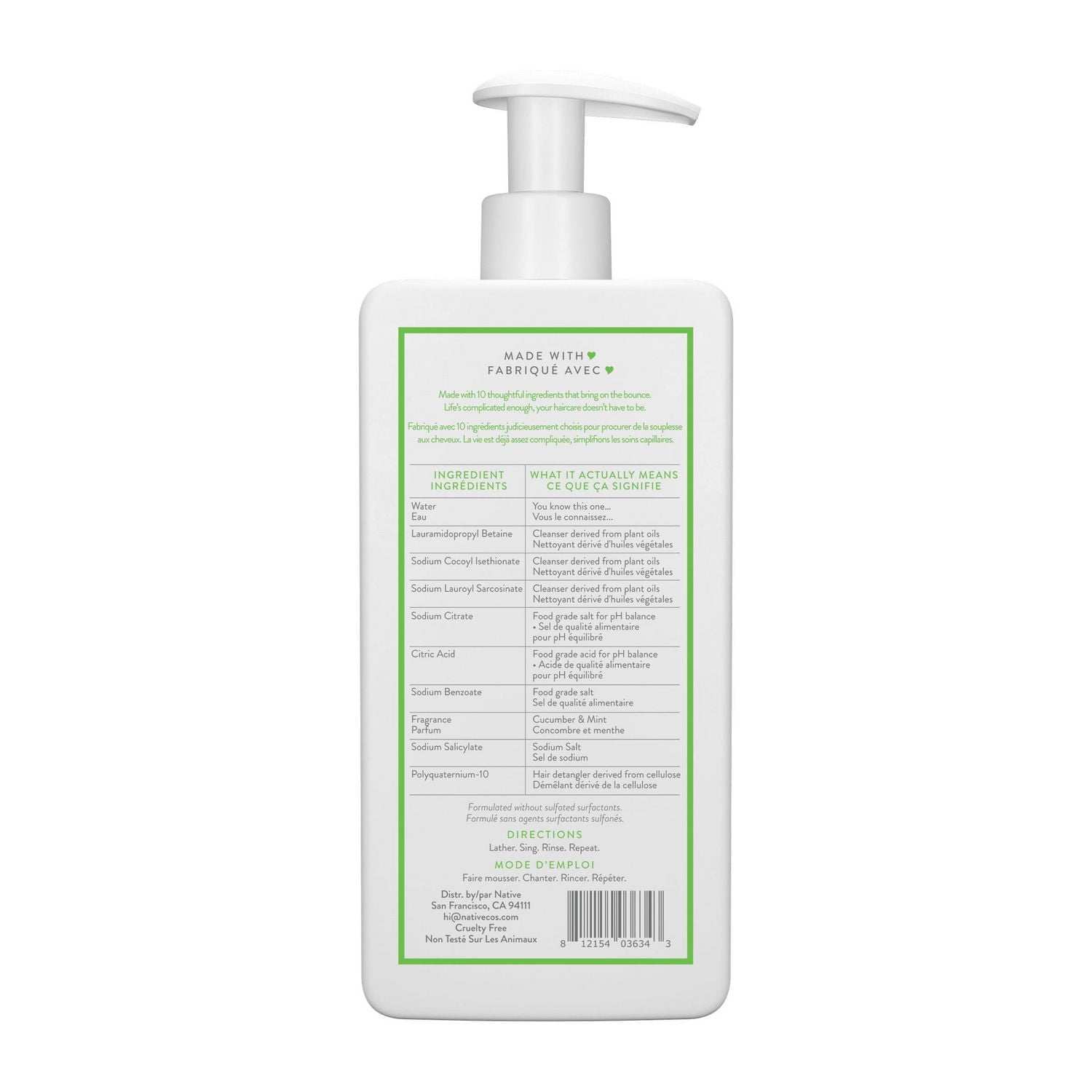 Shampooing volumisant Native Concombre et menthe, sans sulfate, sans parabènes 487 ml