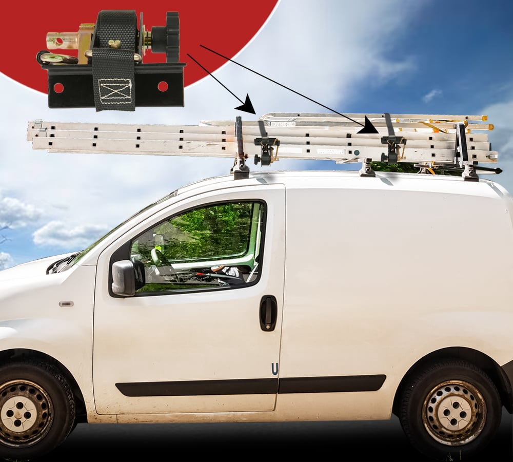 1-1/2" x 7' Black Ladder Rack Ratchet Straps with J-Hook (2 Pair) - 500 lbs Square Tube Mount - Retractable Ratchet Tie Down Strap for Roof Rack