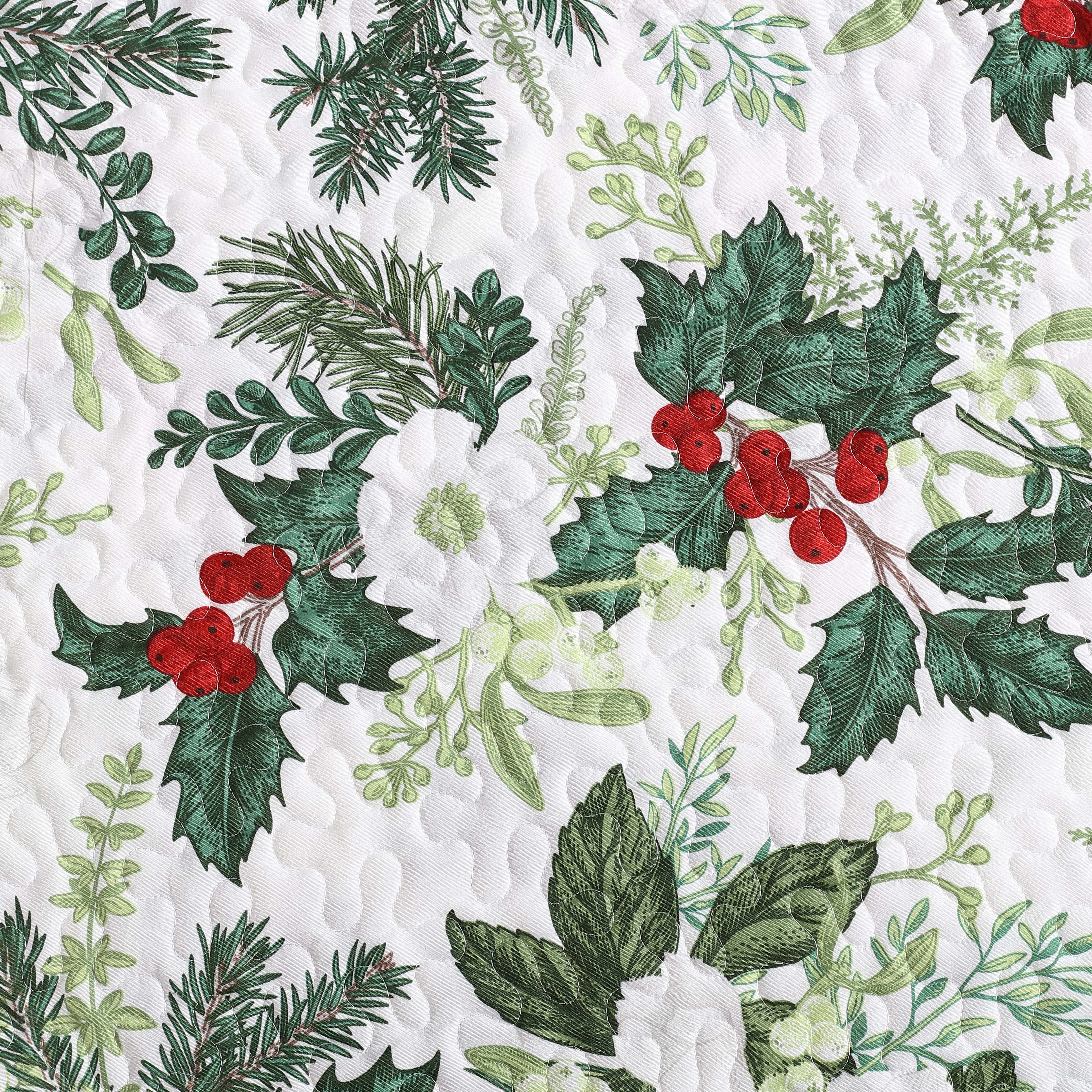 Beatrice Home Fashions, Holiday 3PC Quilt Set, King, Green Bouquet