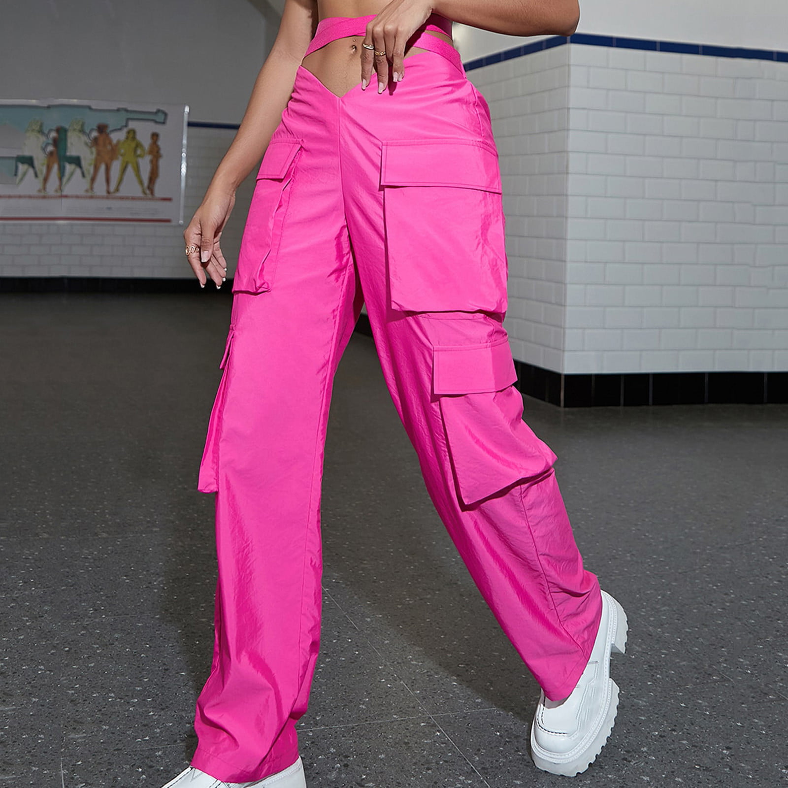 Ladies Women Neon Colours Shell Combat Cargo Slim Fit Sports Trousers 6-14  | eBay