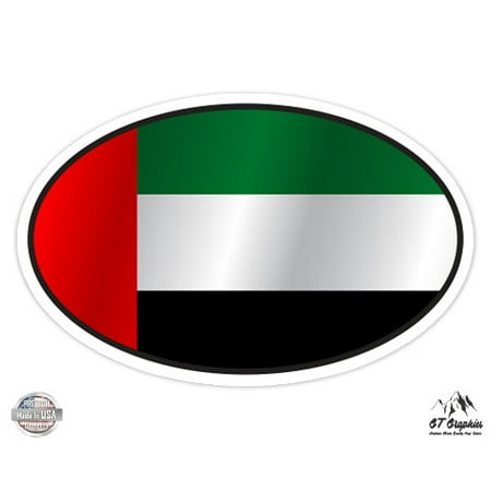 United Arab Emirates Flag Oval - 3" Vinyl Sticker - For Car Laptop I-Pad Phone Helmet Hard Hat - Waterproof Decal