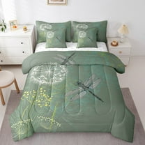 Erosebridal Dandelion Dragonfly Bedding Sets Twin Size,Mother'S Day Gifts Comforter Sets with Sheets,Gradient Ombre Bed in a Bag Twin size,Microfiber Floral Room Decoration,7pcs