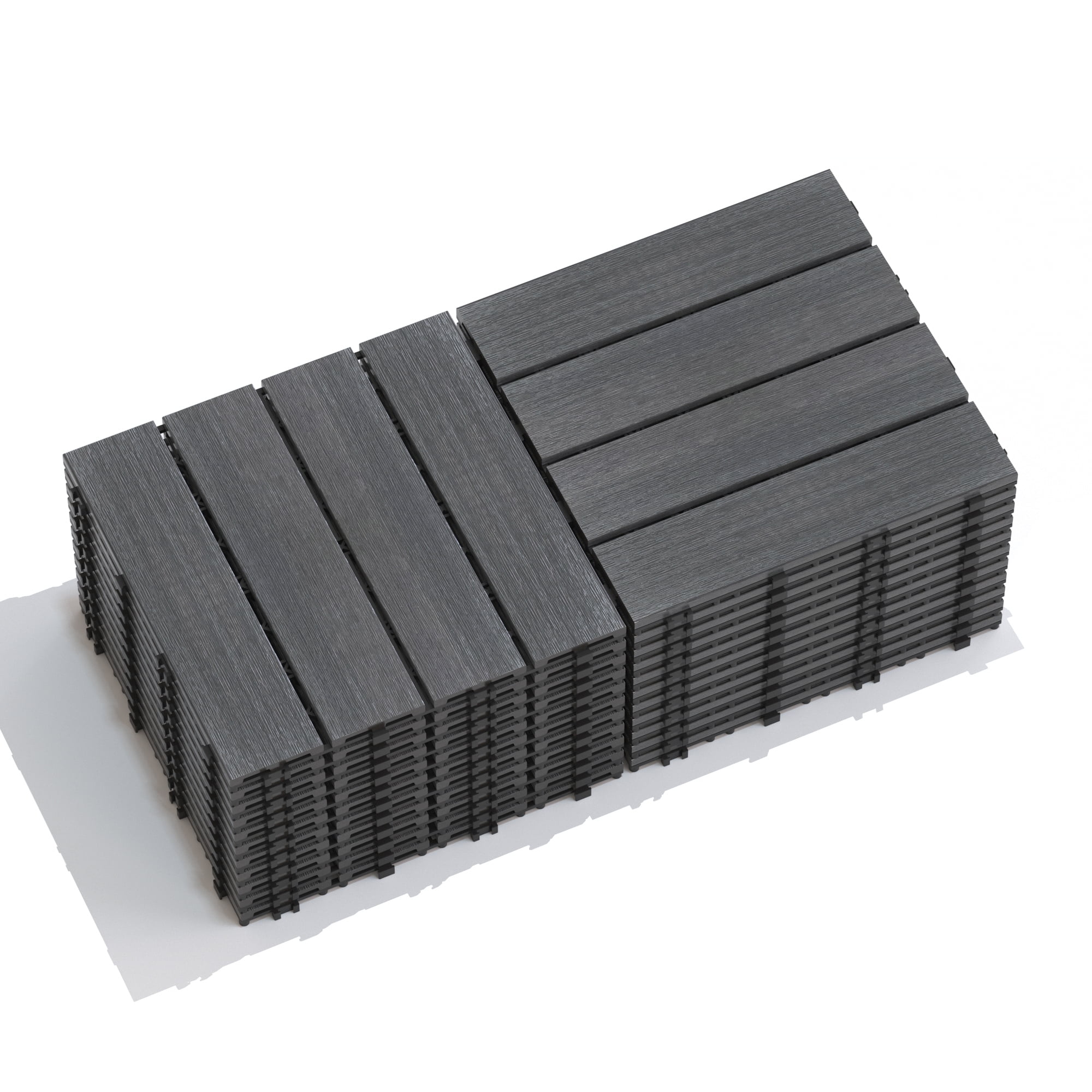 Patio Deck Tiles, Pack of 22 DIY Interlocking Wood Plastic Flooring Tiles for Porch Balcony Backyard Outdoor Yard, Ash