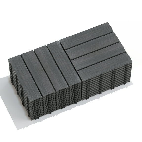 Patio Floor Tiles Pack of 22 WPC Wood-Plastic Composite Patio Deck Tiles DIY Interlocking Decking Tiles, Quick Deck Floor Tile, Court Tile, Water Resistant Indoor Outdoor -11.8" ASH