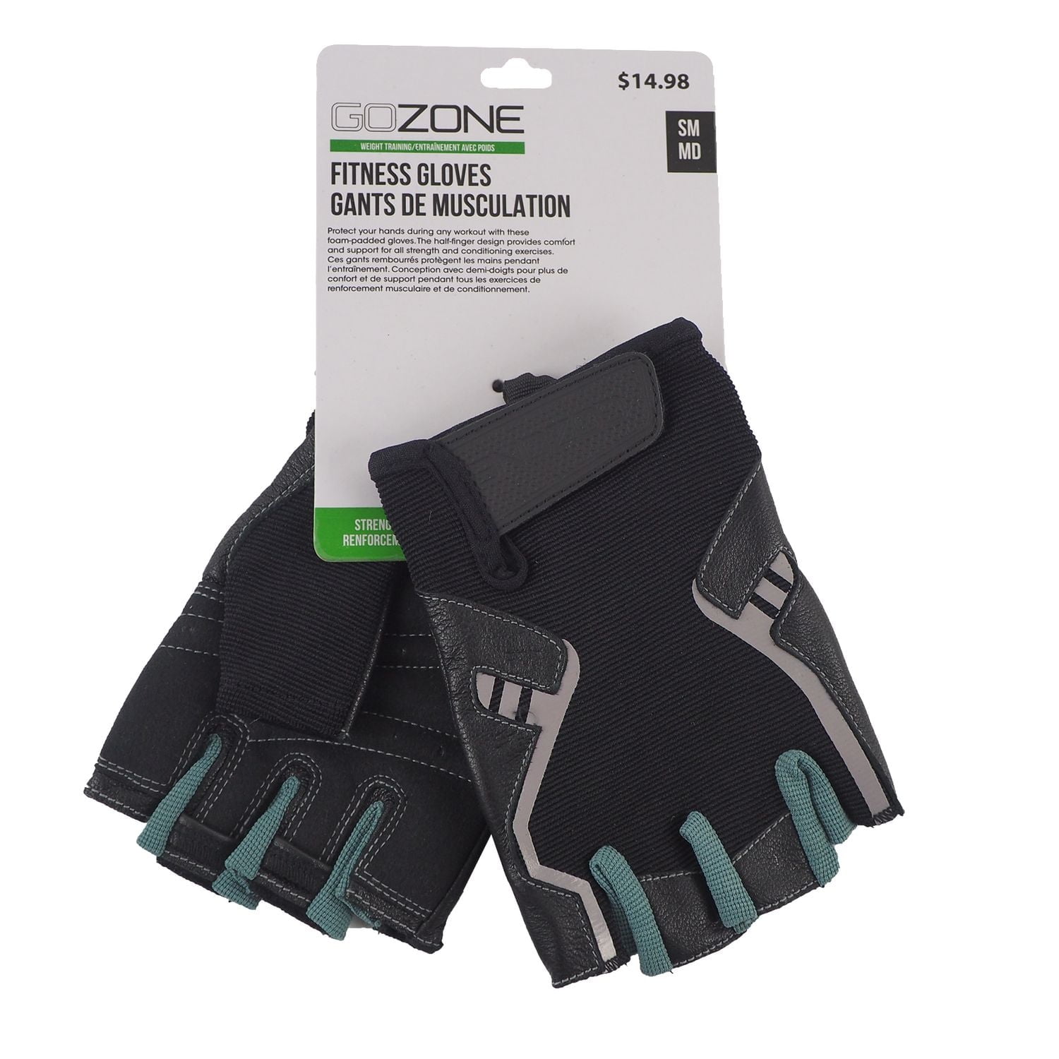 Gants de musculation GoZone – Style traditionnel – P/M – Noir/gris Conception mi-doigt
