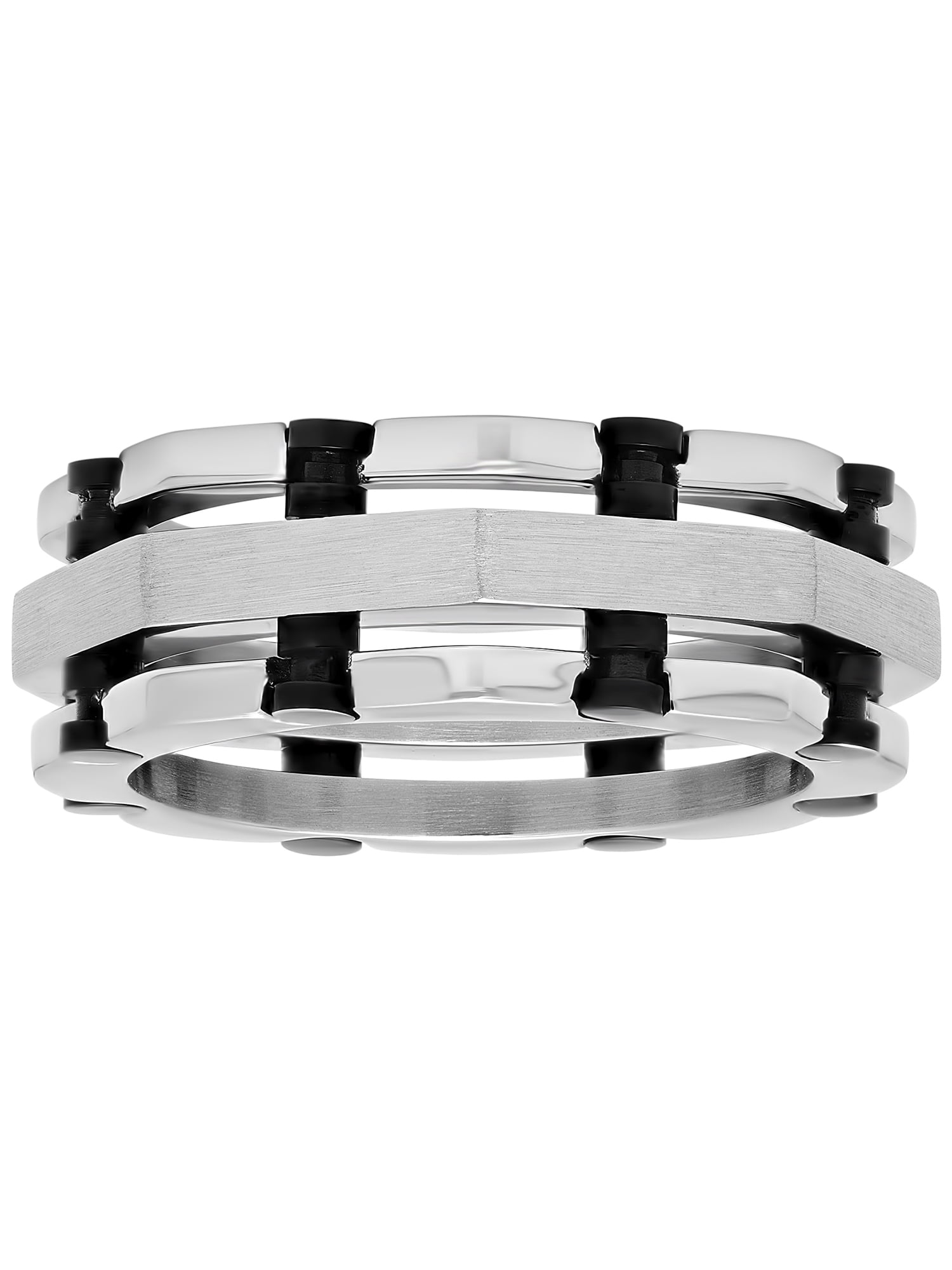 Men’s Stainless Steel Silver-Tone & Black Rivet Accent Layered Band