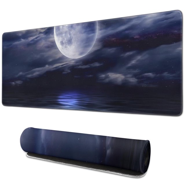 Immerse in Stellar Gaming with Moon Ocean Desk Mat: XXL Large Mouse Pad 31.5x11.8 Inch, Stitched Edges, Non-Slip Base - Perfect Extension for Computer, Office, Keyboard and Laptop Experience!