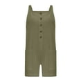 thumbnail image 5 of lcziwo Linen Rompers for Women Loose Fit Wide Leg Onesie Shorts Casual Dressy Summer Sleeveless Tank Top Button Short Jumpsuits Beach Clothes Camisas Para Hombres Army Green XL, 5 of 7