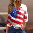 thumbnail image 2 of Women's 250th Anniversary Usa Shirt Independence Day Patriotic Star Print V-Neck Button 3/4 Sleeve July 4th, 2 of 5