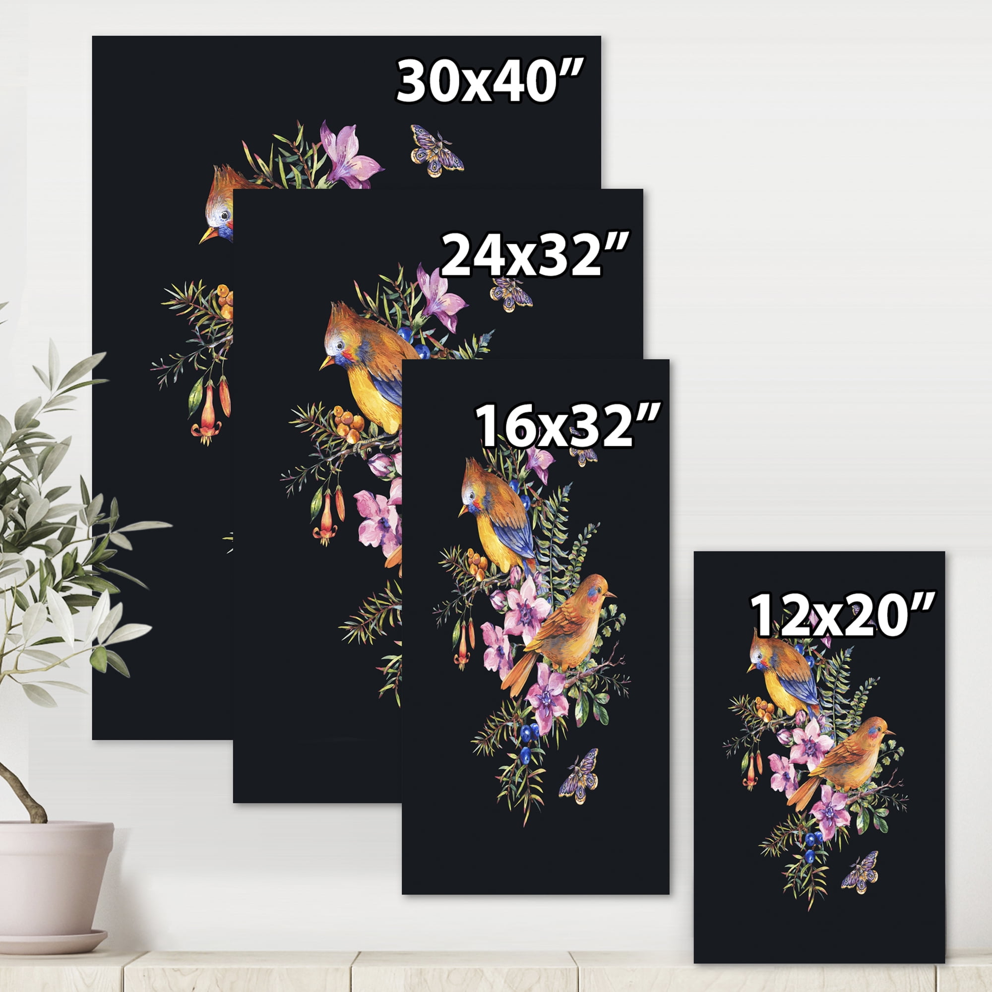 Designart ' Little Bird Sitting On Colourful Bouquet Of Wildflowers II ' Traditional Canvas Wall Art Print