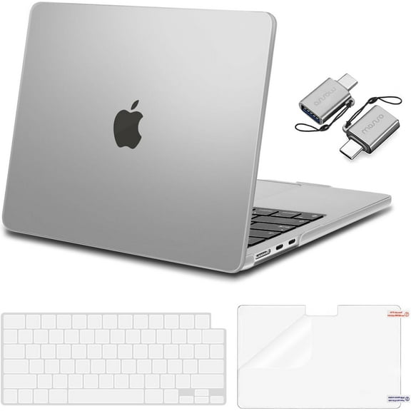 Mosiso Case for MacBook Air 13.6 inch 2025-2022 M4 A3240 M3 A3113 M2 A2681, Hard Shell&Keyboard Cover&Screen Protector&Type C Adapter 2 Pack, Frost