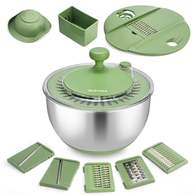 Centrifugadora de ensalada SUSTEAS de acero inoxidable de 4,25 qt con 5 cuchillas