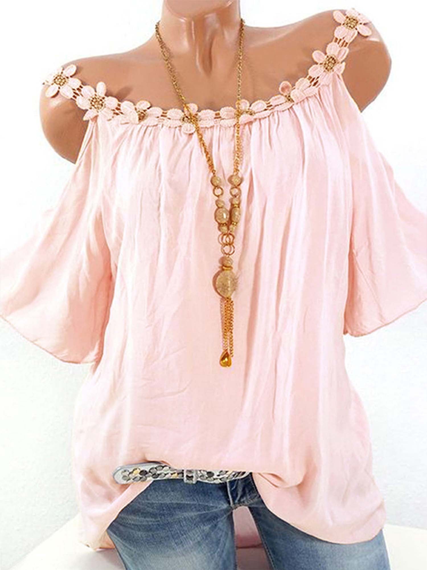 Plus Size Womens Cold Shoulder Tee T Shirt Loose Casual Tunic Tops Blouse Summer