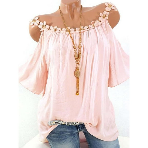 Plus Size Womens Cold Shoulder Tee T Shirt Loose Casual Tunic Tops Blouse Summer