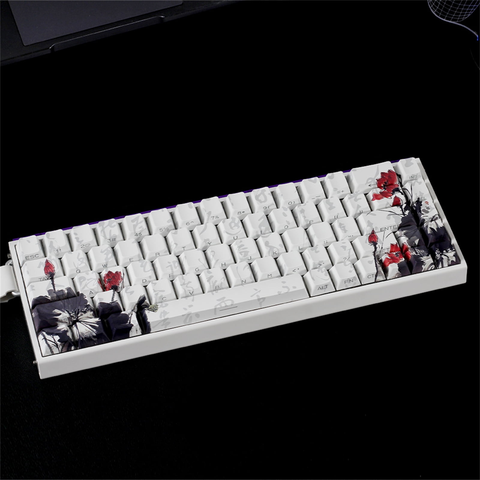 PBTs Keycaps for Mechanical Keyboards 65 Percent Layout Japanese Plums Blossoms Theme OEM Height Profile with Oil Resistant Coating