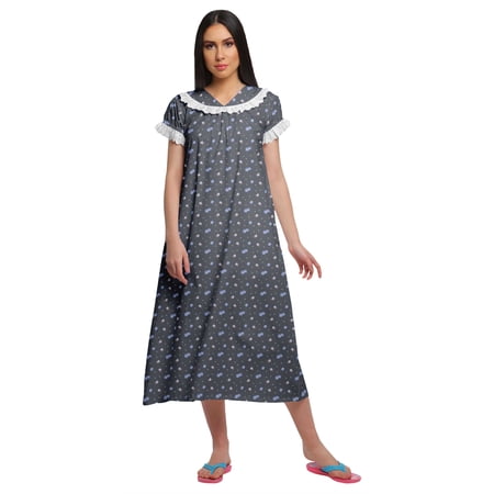 Moomaya WoMen s V-Neck Nursing Sleepwear Printed Cotton A-Line Nightdress