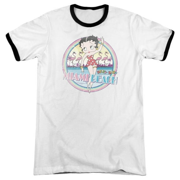 Betty Boop Miami Beach Adult Ringer White Black