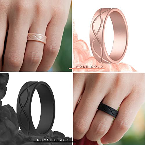 ThunderFit Silicone Wedding Bands for Women 6mm Wide 1.8mm Thick Infinity Design 