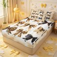 thumbnail image 2 of Erosebridal Vintage Leopard Bow Zipper Queen Comforter Set with Fitted Sheet and 2 Pillowcases,Faded Textured Paper Backdrop Zipper Bedding Set,Brown Cream White,4 Pieces,Reversible, 2 of 6