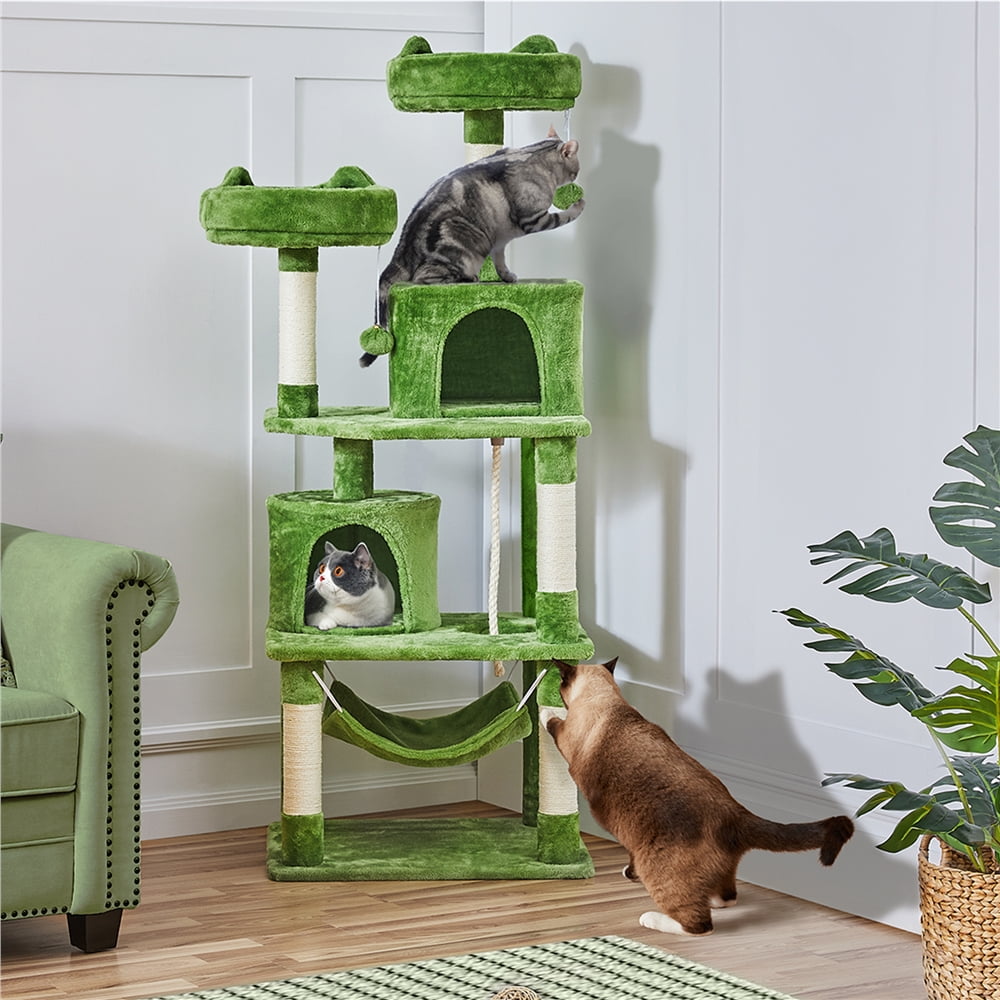 Yaheetech 62"H Multi Level Cat Tree Tower with Condos, Foam-Padded Perches, Green