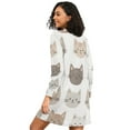 thumbnail image 2 of FORMRS Womens Long Sleeve Nightgowns Crew Neck Sleep Shirt Soft Pajamas Sizes S-3XL, Light Gray Cat Pattern, 2 of 8