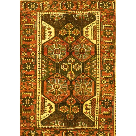 Ahgly Company Machine Washable Indoor Rectangle Persian Yellow Traditional Area Rugs, 2' x 3'