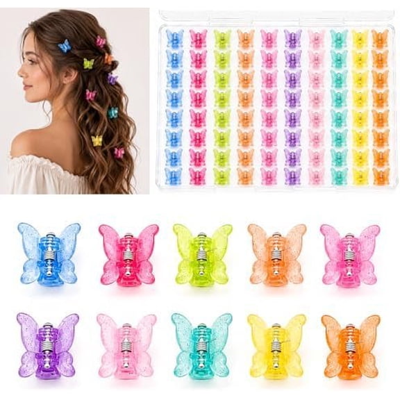 80 count Mini Butterfly Hair Clips for Women, 10 Glitter Colors, 0.6inch/1.5cm Claw Clips, 90s Y2K Hair Accessories, Small Butterfly Hair Clips with Storage Box