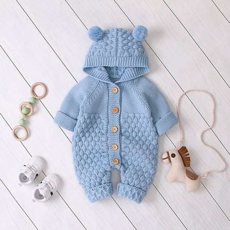 

Yubatuo Newborn Infant Baby Girl Boy Winter Warm Coat Knit Outwear Hooded Jumpsuit Blue 90