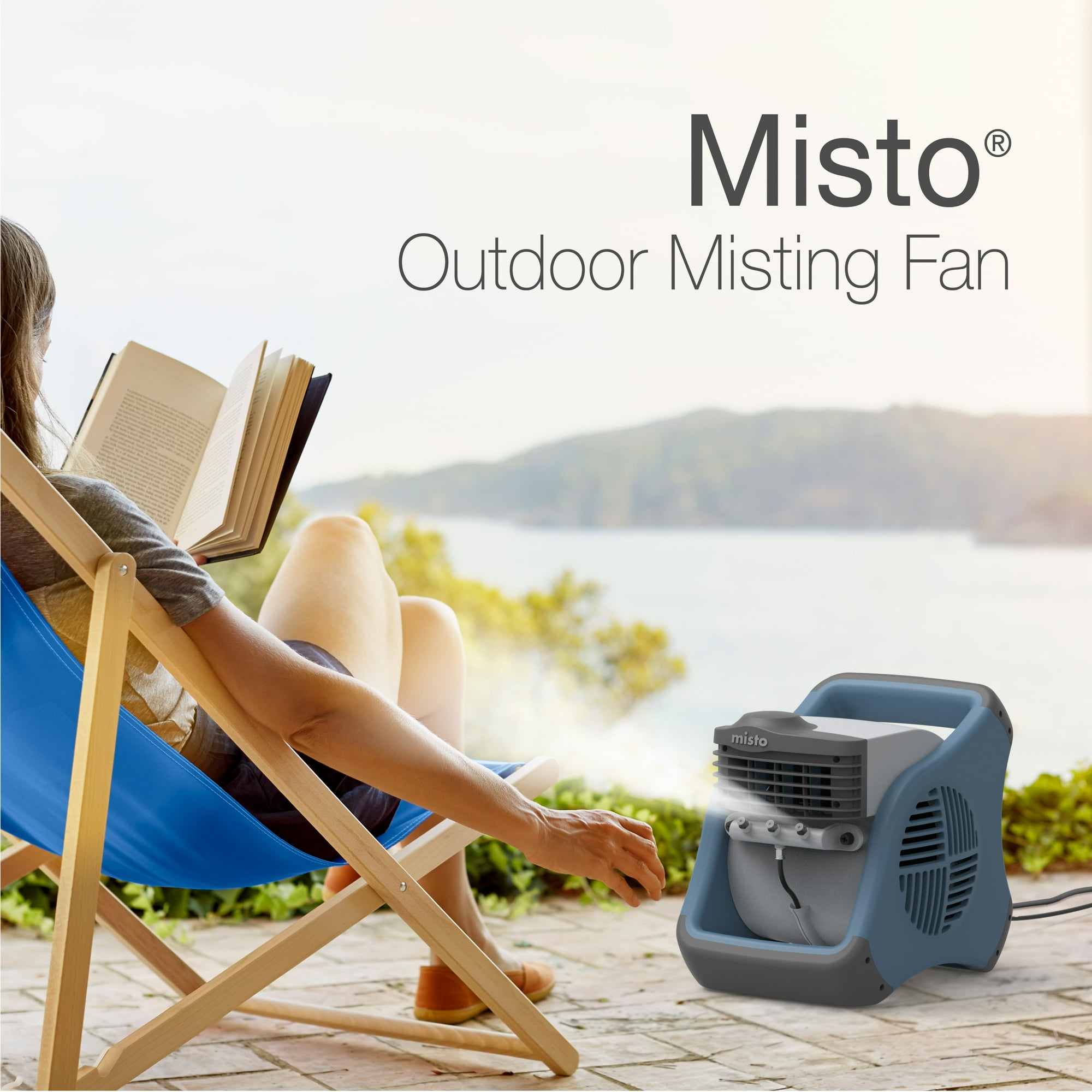 Lasko 15 inch Pivoting Misto Outdoor Misting Fan with GFCI Cord and 3 Speeds, 7054, Blue and Gray