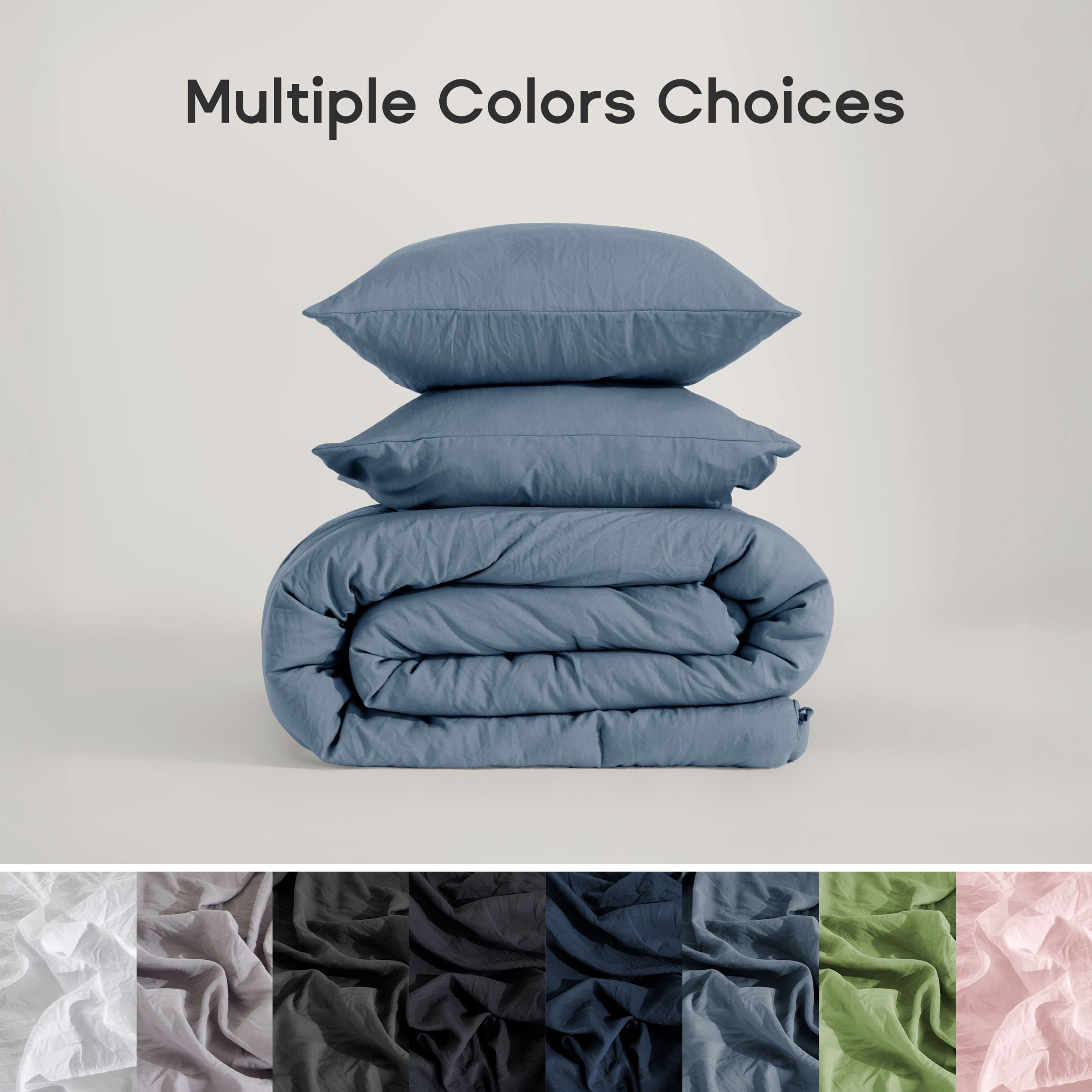 Sonive Washed Comforter Sets Queen 3 Piece, Soft and Cozy, Fluffy Microfiber Fill, Washed Textured Wrinkled Design (Flint Stone Blue)