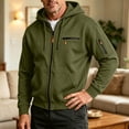 thumbnail image 2 of hoksml Men s Solid Full Zip Up Hoodie Jacket Long Sleeve Zipper Pockets for Fall Winter Daily Work Comfort, 2 of 6