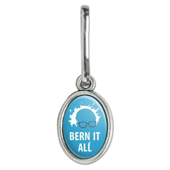 Bern It All Bernie Sanders Burning Democrat Antiqued Oval Charm Clothes Purse Suitcase Backpack Zipper Pull Aid