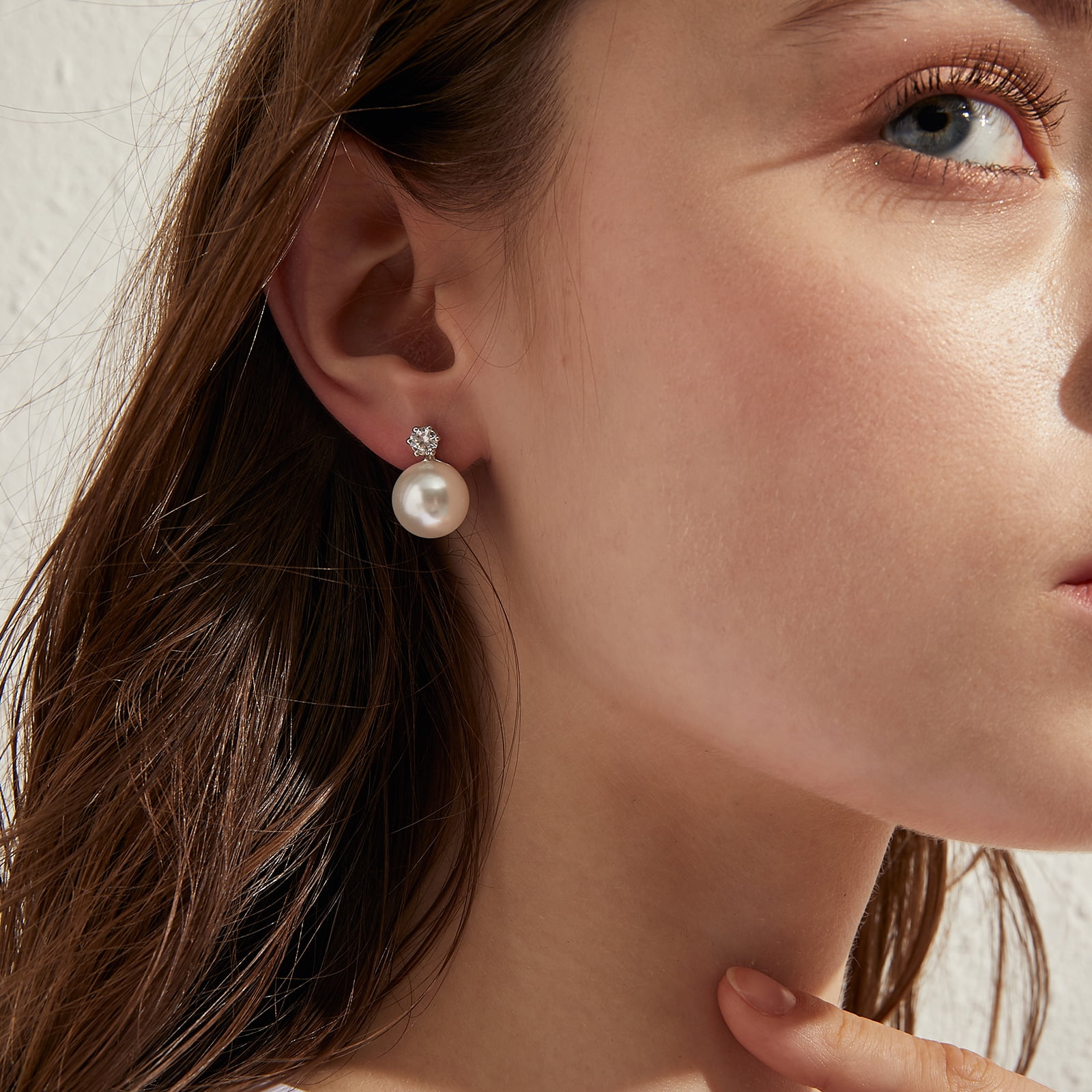 Pearl Earrings 10mm-13mm Culture Pearl Drop Earrings Pearl and Diamond Earrings Big Pearl Stud Earrings for Women Sterling Silver Pearl Earrings